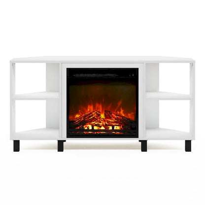 Furinno Jensen Metal Leg Corner Fireplce TV Stand for TV up to 55