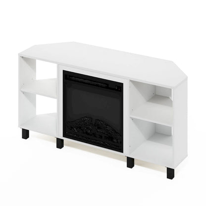 Furinno Jensen Metal Leg Corner Fireplce TV Stand for TV up to 55