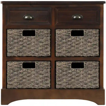 Storage Cabinet with Two Drawers and Four Classic Rattan Basket