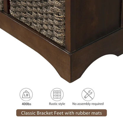 Storage Cabinet with Two Drawers and Four Classic Rattan Basket