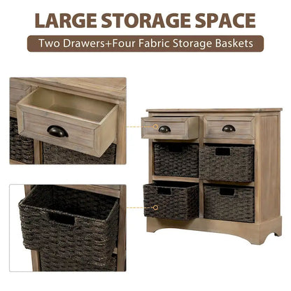 Storage Cabinet with Two Drawers and Four Classic Rattan Basket