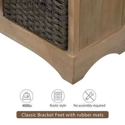 Storage Cabinet with Two Drawers and Four Classic Rattan Basket