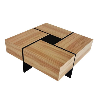 Unique Design Coffee Table with 4 Hidden Storage Compartments, Square Cocktail Table with Extendable Sliding Tabletop