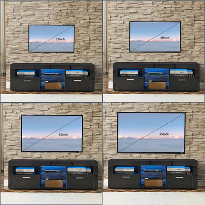 Modern 51-in Glass Shelf Storage TV Stand for TVs up to 69-in with LED Light