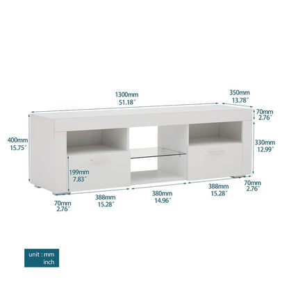 Modern 51-in Glass Shelf Storage TV Stand for TVs up to 69-in with LED Light