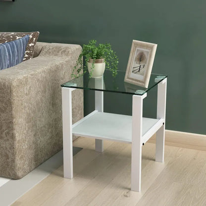 Glass two layer tea table, small round table, corner table, living room side table