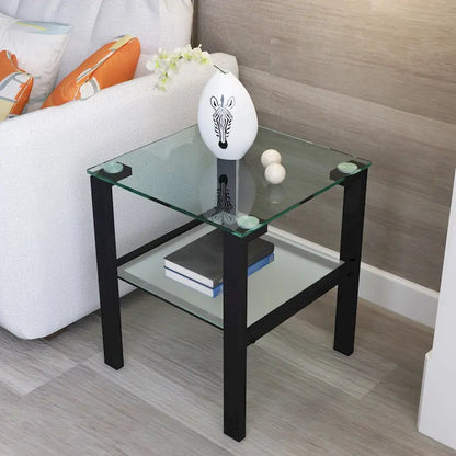Glass two layer tea table, small round table, corner table, living room side table