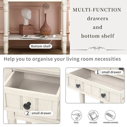 Narrow Console Table with Three Storage Drawers and Bottom Shelf