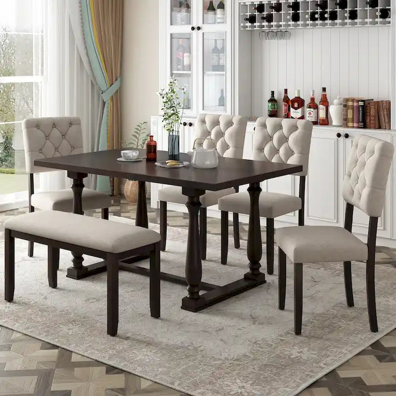 Nestfair 6-Piece Dining Table Set with 4 Chairs and 1 Bench