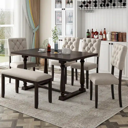 Nestfair 6-Piece Dining Table Set with 4 Chairs and 1 Bench