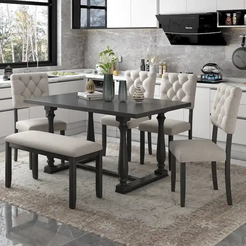Nestfair 6-Piece Dining Table Set with 4 Chairs and 1 Bench