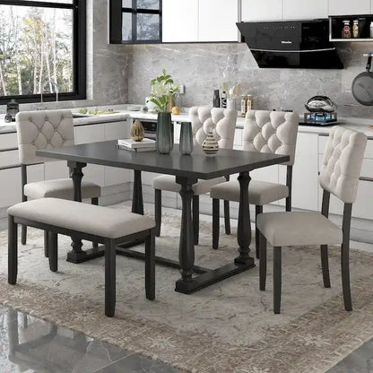 Nestfair 6-Piece Dining Table Set with 4 Chairs and 1 Bench