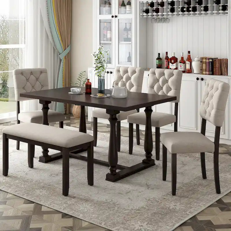 Nestfair 6-Piece Dining Table Set with 4 Chairs and 1 Bench