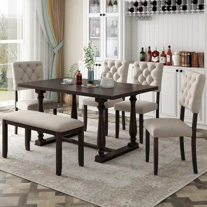 Nestfair 6-Piece Dining Table Set with 4 Chairs and 1 Bench