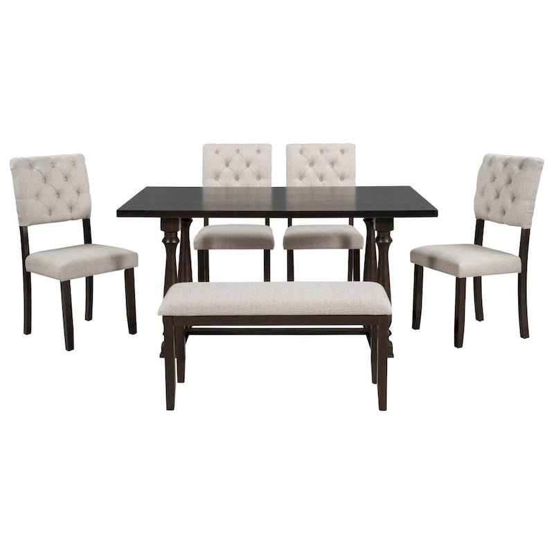 Nestfair 6-Piece Dining Table Set with 4 Chairs and 1 Bench