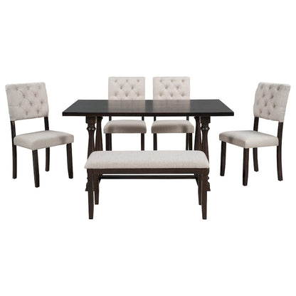 Nestfair 6-Piece Dining Table Set with 4 Chairs and 1 Bench