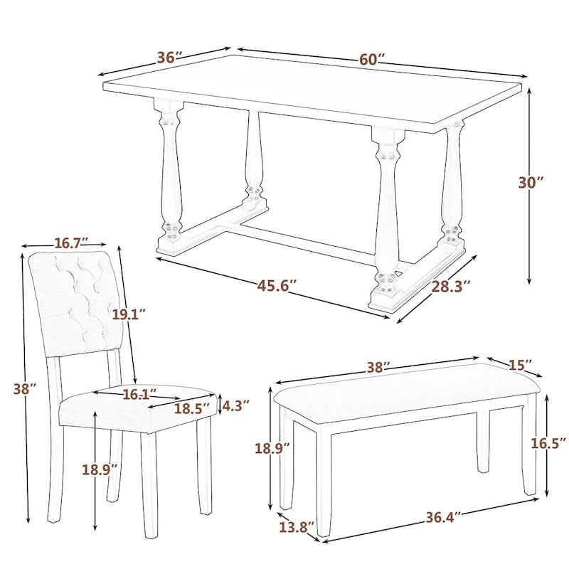 Nestfair 6-Piece Dining Table Set with 4 Chairs and 1 Bench