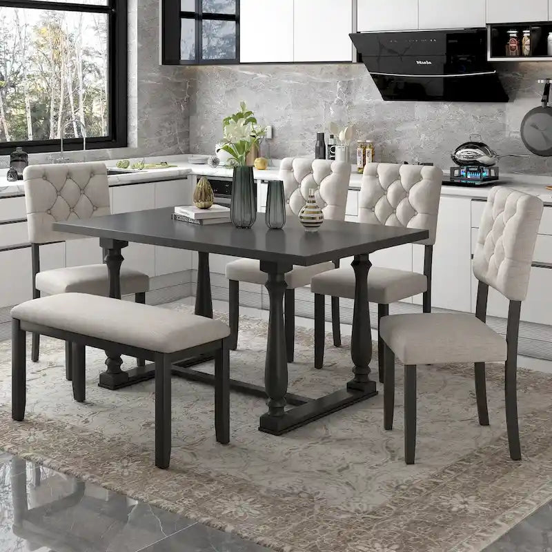 Nestfair 6-Piece Dining Table Set with 4 Chairs and 1 Bench