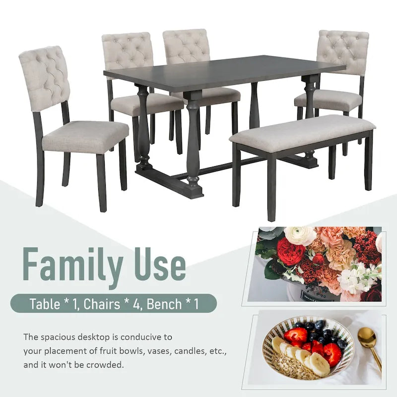 Nestfair 6-Piece Dining Table Set with 4 Chairs and 1 Bench
