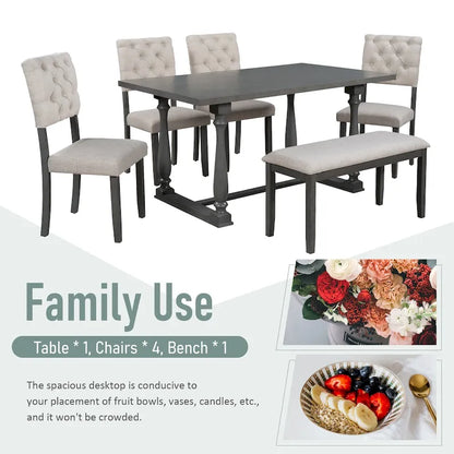Nestfair 6-Piece Dining Table Set with 4 Chairs and 1 Bench