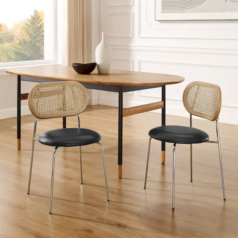 Art Leon Cane Back Faux Leather Upholstered Dining Chair (Set of 2)