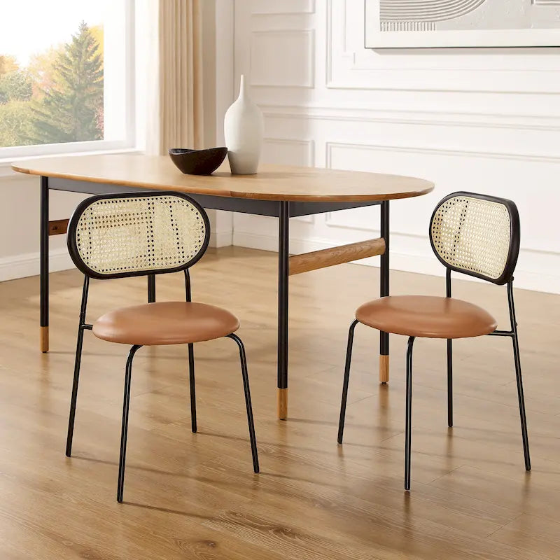 Art Leon Cane Back Faux Leather Upholstered Dining Chair (Set of 2)