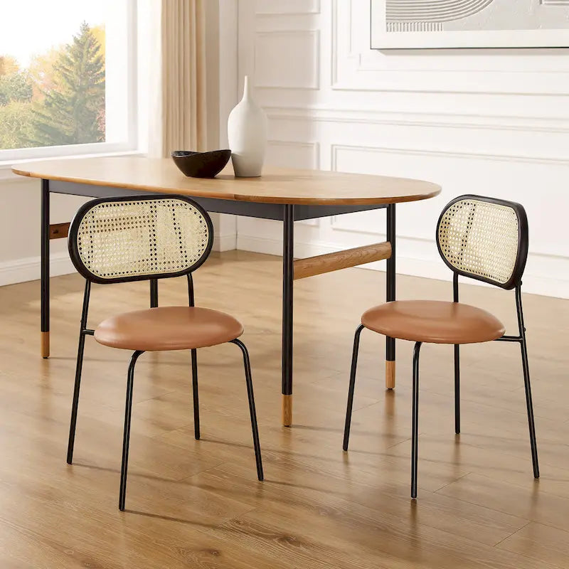 Art Leon Cane Back Faux Leather Upholstered Dining Chair (Set of 2)