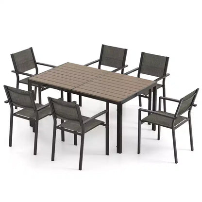 Costway 7 PCS Outdoor Dining Set with 6 Stackable Chairs & Large Rectangle Table Garden