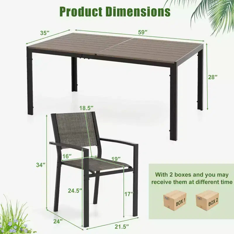Costway 7 PCS Outdoor Dining Set with 6 Stackable Chairs & Large Rectangle Table Garden
