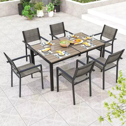 Costway 7 PCS Outdoor Dining Set with 6 Stackable Chairs & Large Rectangle Table Garden