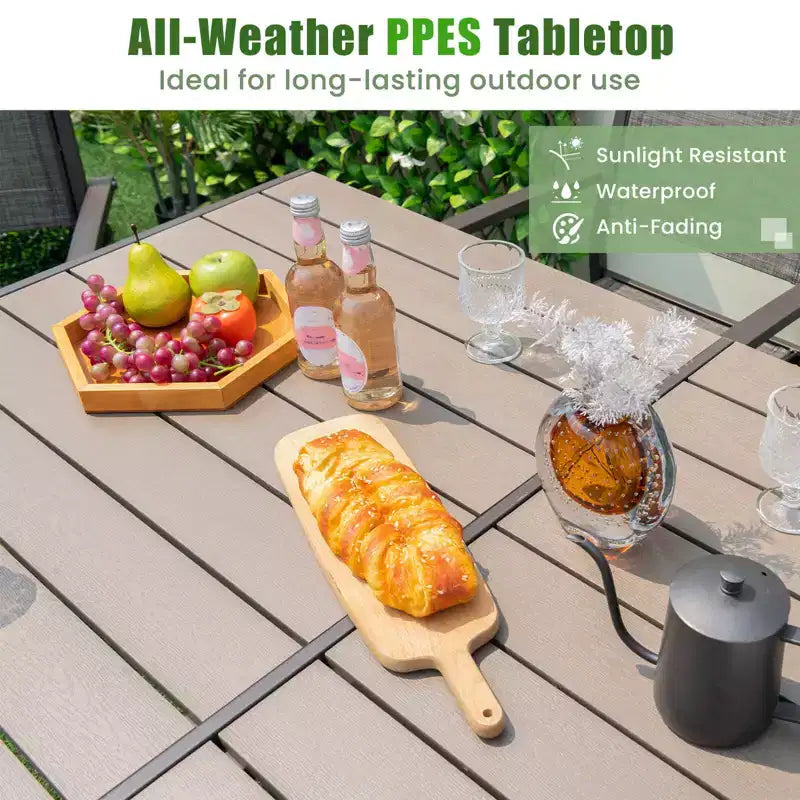 Costway 7 PCS Outdoor Dining Set with 6 Stackable Chairs & Large Rectangle Table Garden