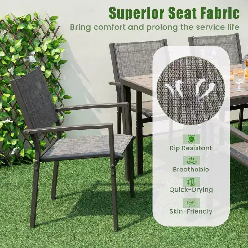 Costway 7 PCS Outdoor Dining Set with 6 Stackable Chairs & Large Rectangle Table Garden
