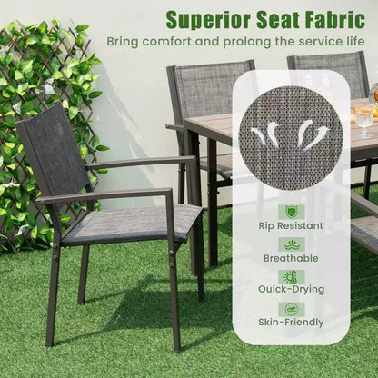 Costway 7 PCS Outdoor Dining Set with 6 Stackable Chairs & Large Rectangle Table Garden