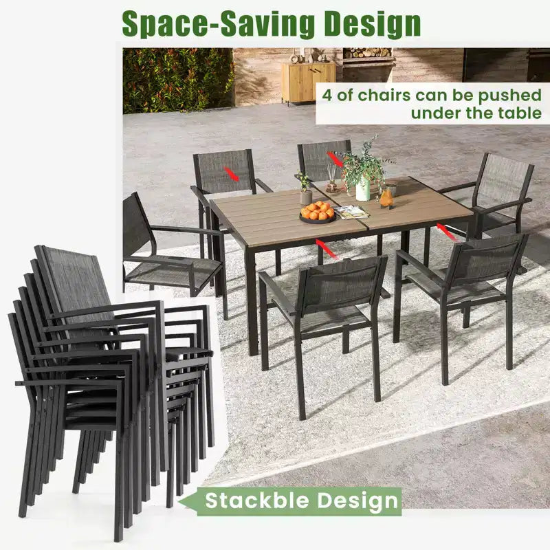 Costway 7 PCS Outdoor Dining Set with 6 Stackable Chairs & Large Rectangle Table Garden