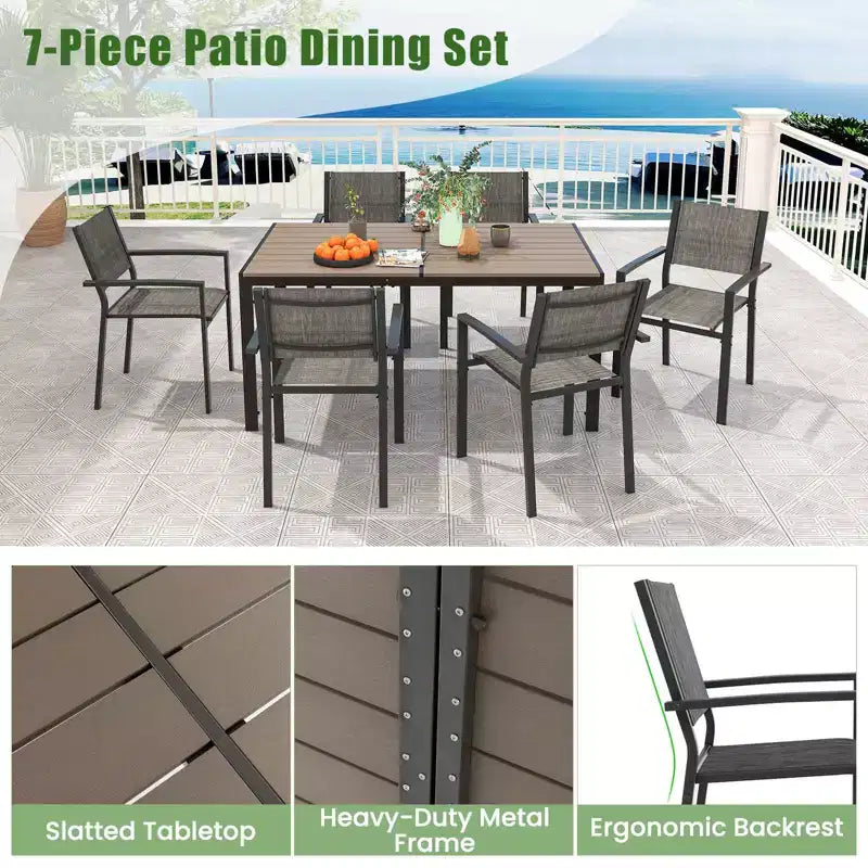 Costway 7 PCS Outdoor Dining Set with 6 Stackable Chairs & Large Rectangle Table Garden