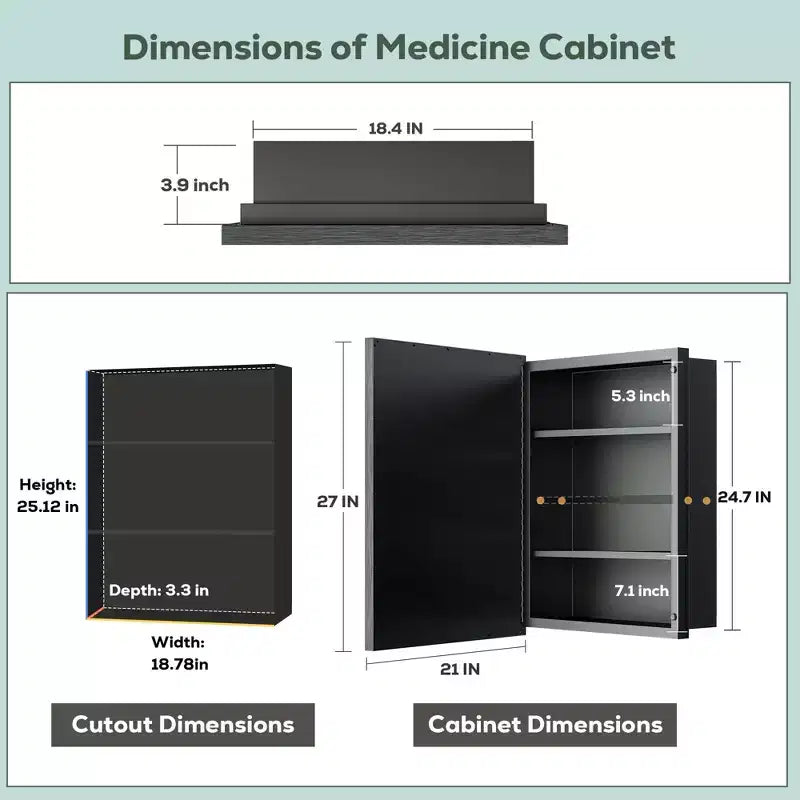 Keonjinn21 in. W x 27 in. H Metal Framed Rectangular Framed Recessed/Surface Mount Medicine Cabinet with Mirror