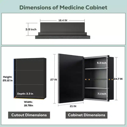 Keonjinn21 in. W x 27 in. H Metal Framed Rectangular Framed Recessed/Surface Mount Medicine Cabinet with Mirror