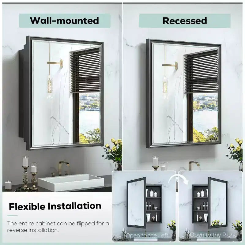 Keonjinn21 in. W x 27 in. H Metal Framed Rectangular Framed Recessed/Surface Mount Medicine Cabinet with Mirror