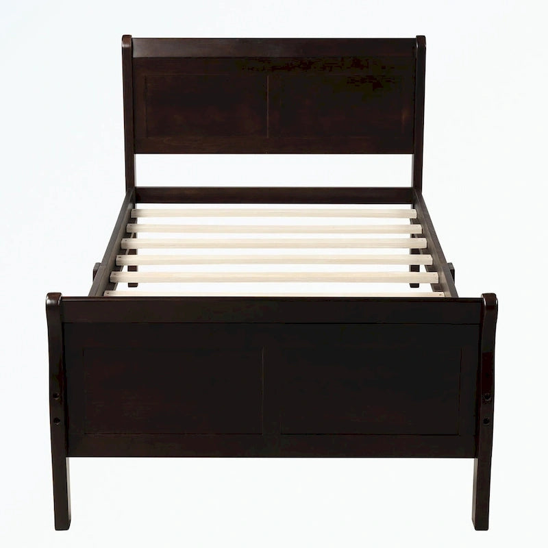 Letto a piattaforma in legno con testiera/pediera/supporto a doghe in legno