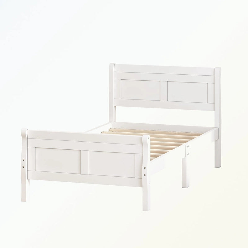 Letto a piattaforma in legno con testiera/pediera/supporto a doghe in legno