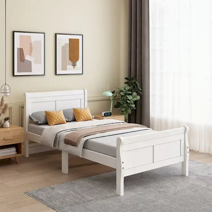 Letto a piattaforma in legno con testiera/pediera/supporto a doghe in legno