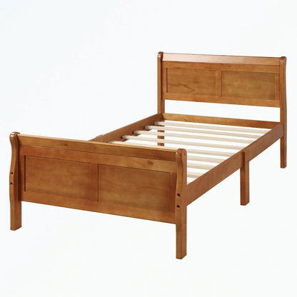Letto a piattaforma in legno con testiera/pediera/supporto a doghe in legno