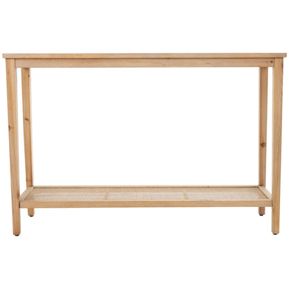 Wood Slim Natural 1 Shelf Console Table with Glass Top and Rattan Shelf - Brown - Roche River Decor - 14 Wx47 Lx32 H
