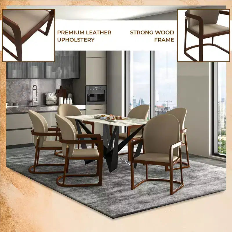 LeisureMod Svelta Series Modern Dining Chair with Solid Wood Frame and Leather Upholstery, Comfortable Seating for Dining Rooms