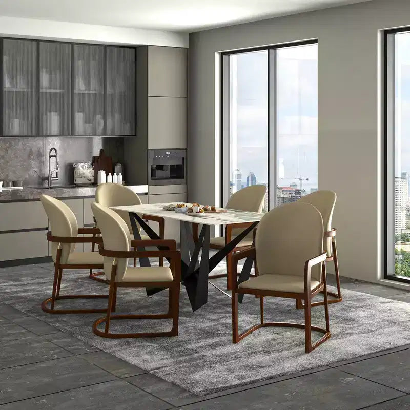 LeisureMod Svelta Series Modern Dining Chair with Solid Wood Frame and Leather Upholstery, Comfortable Seating for Dining Rooms