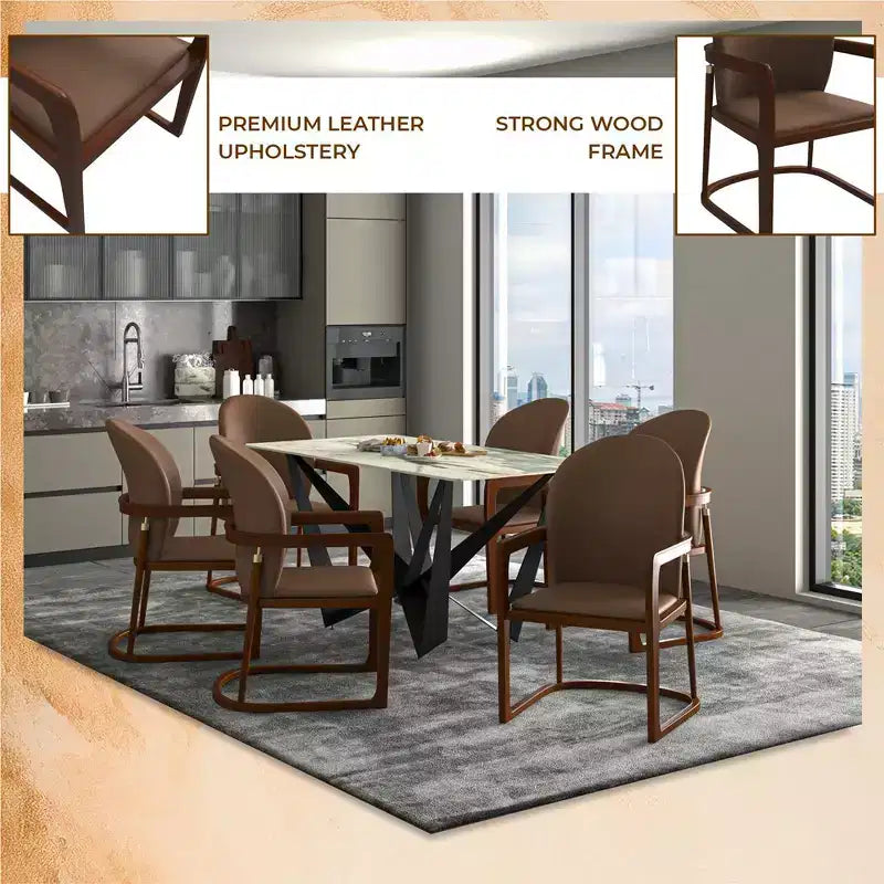 LeisureMod Svelta Series Modern Dining Chair with Solid Wood Frame and Leather Upholstery, Comfortable Seating for Dining Rooms