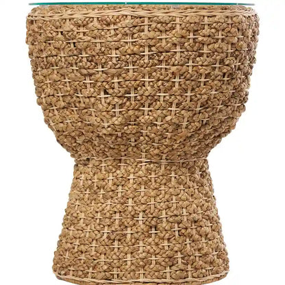 Rattan and Seagrass Handmade Woven Tapered Coffee Table or Accent Table with Glass Top Brown Roche River Decor