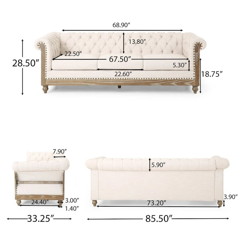 Saragus Chesterfield Sofa with Nailhead Trim by Christopher Knight Home - 85.50  L x 33.25  W x 28.50  H