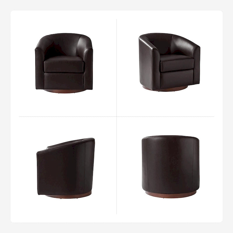 Haley Modern Swivel Barrel Faux Leather Chair with Solid Wood Base Set of 2 by HULALA HOME