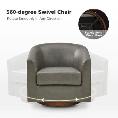 Haley Modern Swivel Barrel Faux Leather Chair with Solid Wood Base Set of 2 by HULALA HOME